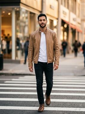 Vintage Andrew Marc New York Motorcycle Soft Leather Jacket Brown Mens Size L